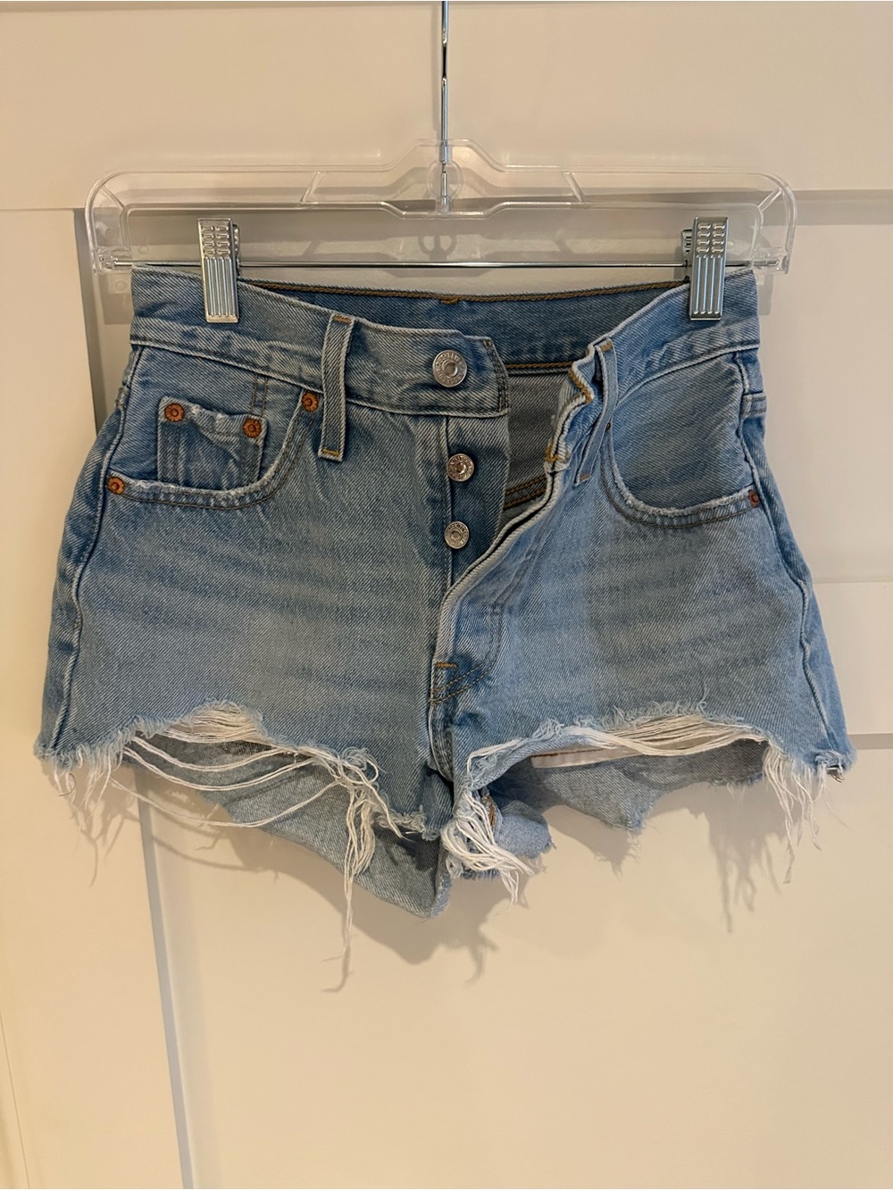 Levi's Light Blue Distressed High-Rise Jean Shorts